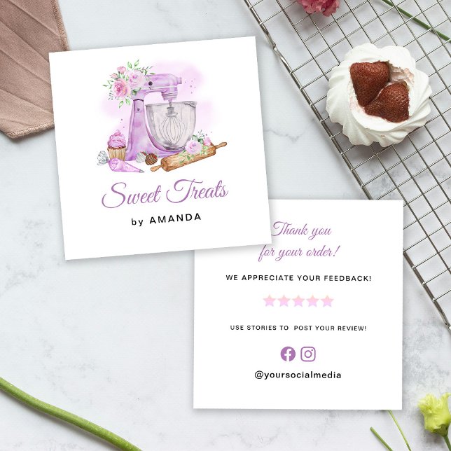 Sweet Treats Purple Thank you Square Business Card (Creator Uploaded)
