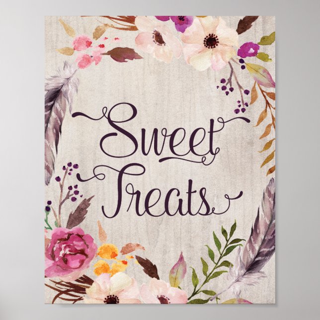 Sweet Treats Rustic Boho Floral Bridal Shower Sign (Front)