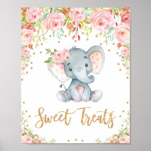 Sweet Treats Sign Girl Elephant Baby Shower Decor