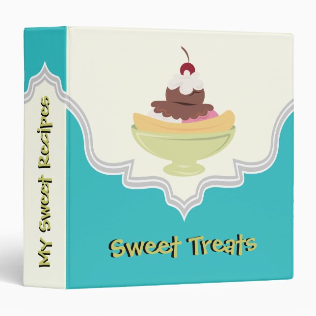 Sweet Treats turquoise, ivory recipe binder (Front/Spine)