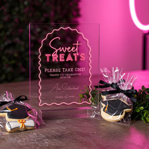 Sweet Treats Wavy Arch Pink Neon Graduation Party Acrylic Sign