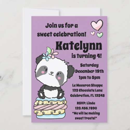 Sweet Treats with Purple Panda Birthday Invitation