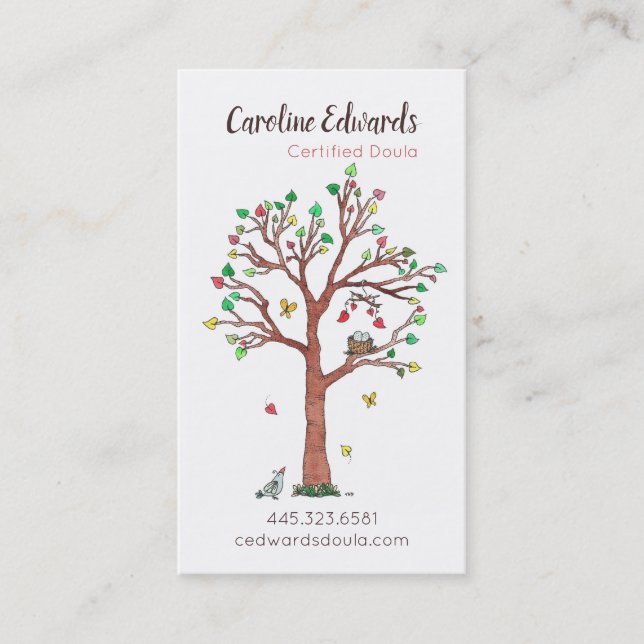 Sweet Tree with Nest and Hearts Business Card (Front)