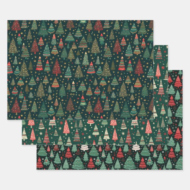 Sweet Trees Christmas Holiday Winter Coordinating  Wrapping Paper Sheets (Set)
