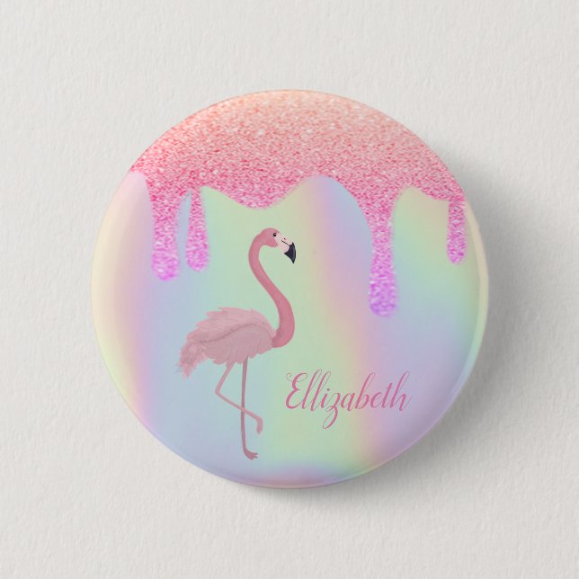 Sweet Trendy Holographic, Pink Flamingo Button (Front)