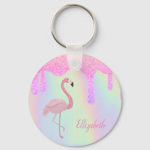 Sweet Trendy Holographic, Pink Flamingo Keychain