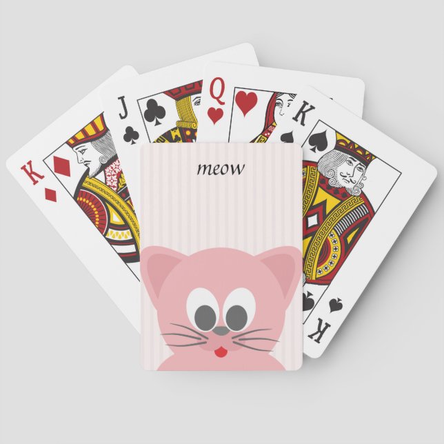 Sweet Trendy Pink Cat Poker Cards (Back)
