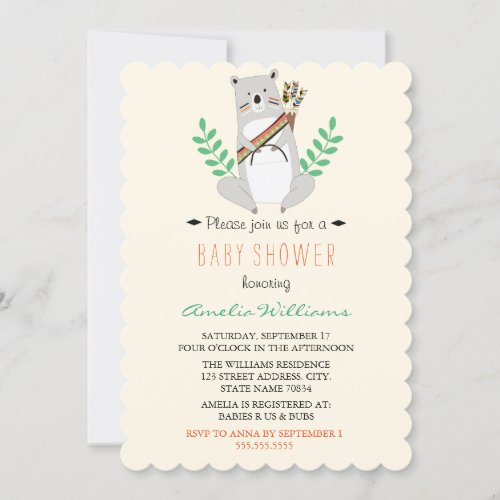 Sweet Tribal Bear Baby Shower Invitation