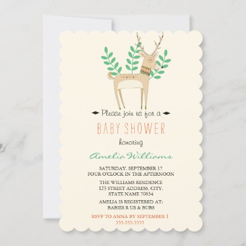 Sweet Tribal Deer Baby Shower Invitation