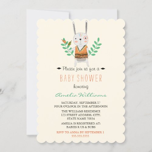 Sweet Tribal Rabbit Baby Shower Invitation