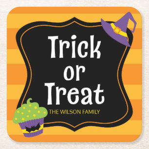 Sweet Trick or Treat Halloween Party Square Paper Coaster