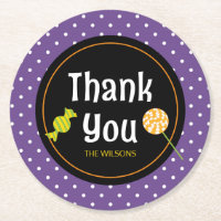 Sweet Trick or Treat Halloween Thank You Round Paper Coaster