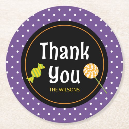 Sweet Trick or Treat Halloween Thank You Round Paper Coaster