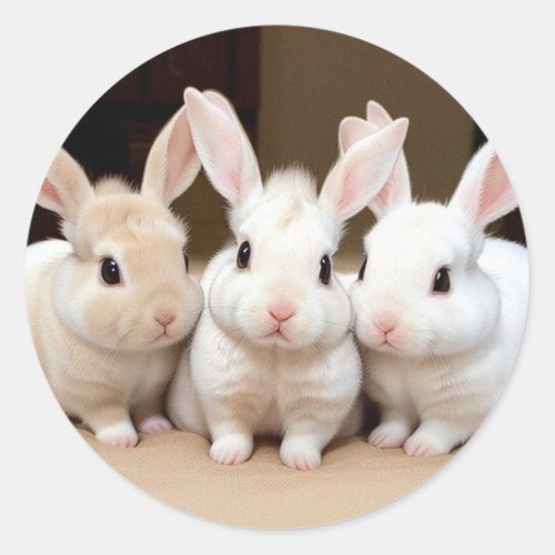 Sweet Trio of Fluffy Bunnies Classic Round Sticker
