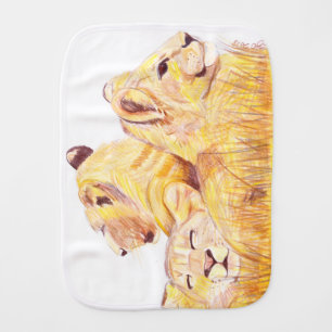 Sweet Trio of Lion Cubs Illustration Burp Cloth