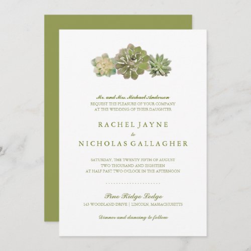 Sweet Trio Succulents Sage Green  Wedding Invitation