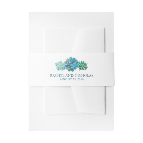 Sweet Trio Succulents Watercolor  Wedding Invitation Belly Band