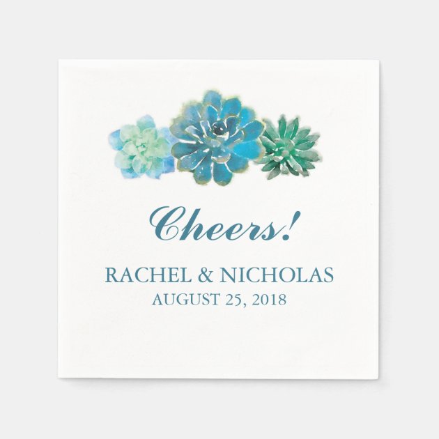Sweet Trio Succulents Watercolor | Wedding Paper Napkin