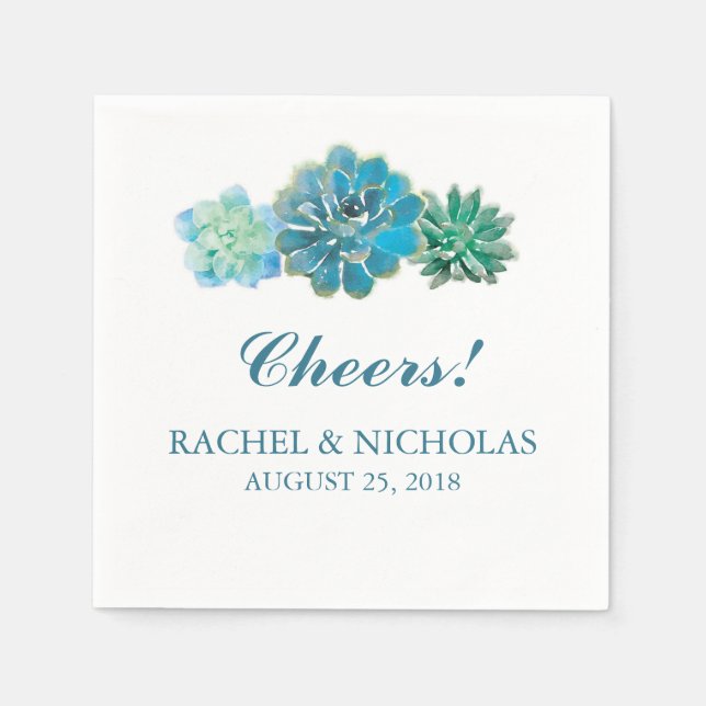 Sweet Trio Succulents Watercolor | Wedding Paper Napkins (Front)