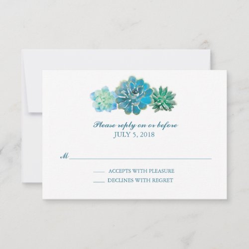 Sweet Trio Succulents Watercolor  Wedding RSVP