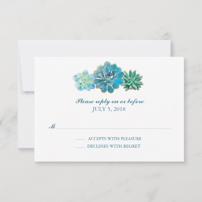 Sweet Trio Succulents Watercolor | Wedding RSVP Card (Front)