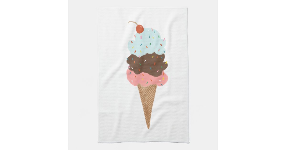 Sweet triple ice cream cone pattern kitchen towel Zazzle