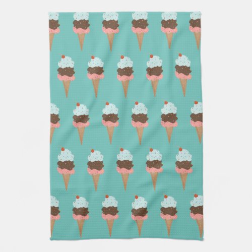 Sweet triple ice cream cone pattern kitchen towel