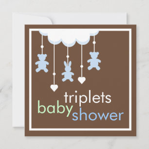Sweet Triplets Boys Mobile Baby Shower Invitation