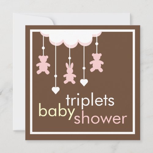 Sweet Triplets Girls Mobile Baby Shower Invitation