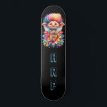 *~* Sweet Troll AP89 Neon Rainbow Initials Flower Skateboard<br><div class="desc">(Search code AP89 for Troll items and AP88 for medieval theme items ) Easily Transfer to other Zazzle Products. BLACK background Skateboard. The NEON Rainbow colors just pop the TROLL images and LETTERS. Customize / Personalize your INITIALS / MONOGRAM. Whimsical Cute funny Long Hair Troll . Bright RAINBOW neon colors....</div>