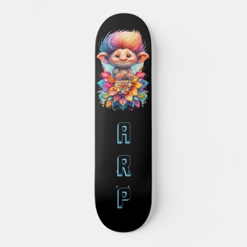  Sweet Troll AP89 Neon Rainbow Initials Flower Skateboard