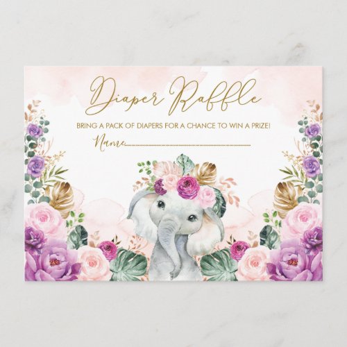 Sweet Tropical Boho Elephant Baby Diaper Raffle Enclosure Card