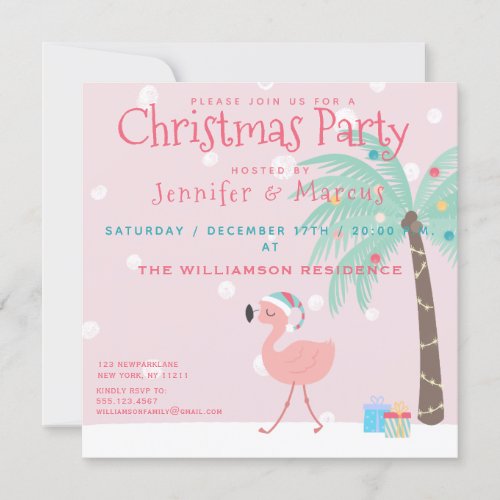 Sweet Tropical Santa Flamingo Christmas Party Invitation