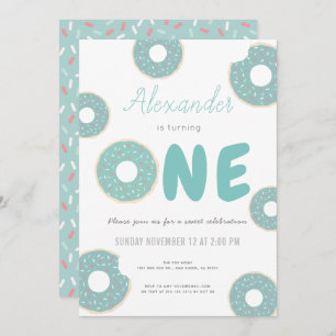 Sweet Turquoise Blue Donut Boy 1st Birthday Invitation