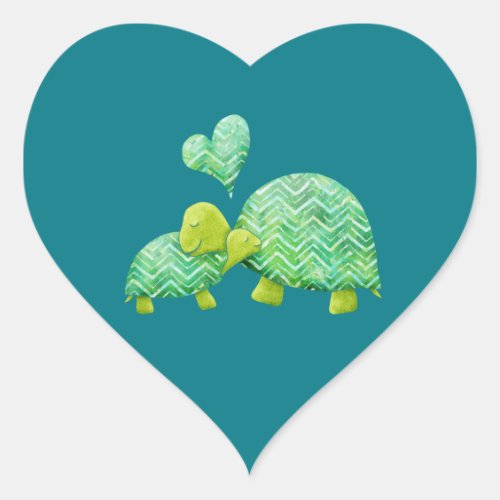 Sweet Turtle Hugs Mom and Baby Heart Sticker