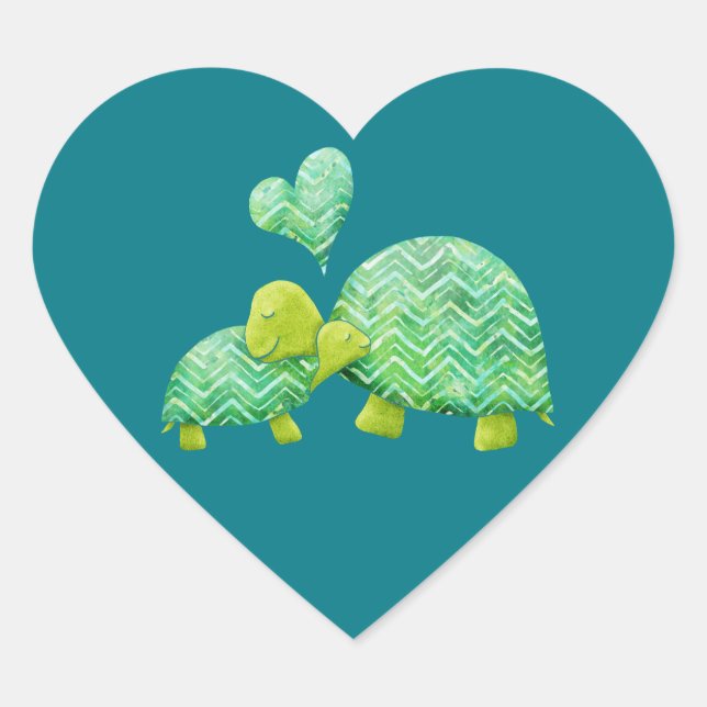 Sweet Turtle Hugs Mom and Baby Heart Sticker (Front)