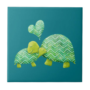 Sweet Turtle Hugs Mom and Baby Tile