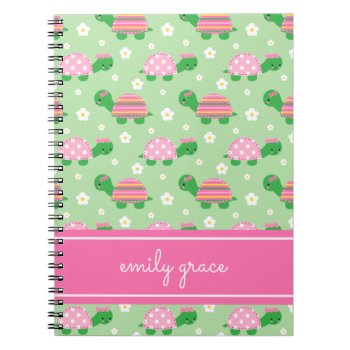 Sweet Turtles | Preppy Pink And Green Turtles Notebook by NoteworthyPrintables at Zazzle