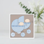 Sweet Twin Boy Two Carriage Baby Shower Invitation (Standing Front)
