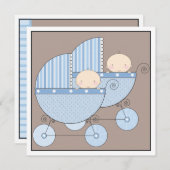 Sweet Twin Boy Two Carriage Baby Shower Invitation (Front/Back)