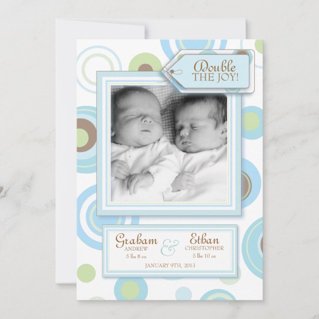 Sweet Twin Boys Argyle Photo Birth Announcement