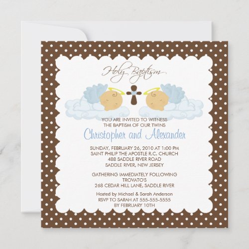 Sweet Twins Baby Boy Holy Baptism Inviation Custom Invitation