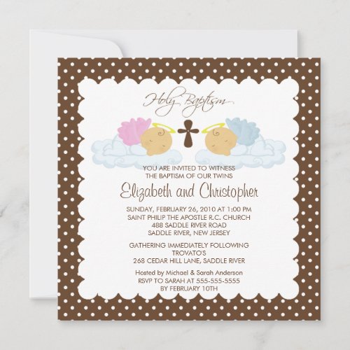 Sweet Twins Baby Girl &amp; Boy Holy Baptism Inviation Announcements