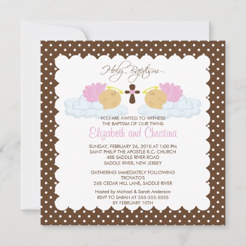 Sweet Twins Baby Girls  Holy Baptism Inviation Custom Invites