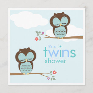 Sweet Twins Hoot Owls Boy Baby Shower Invitation