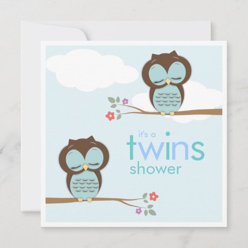 Sweet Twins Hoot Owls Boy Baby Shower Invitation