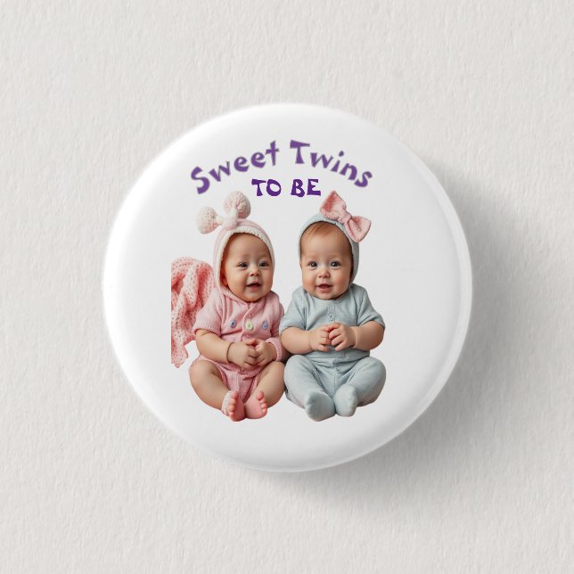 Sweet Twins in Coordinated Pastels Button (Front)