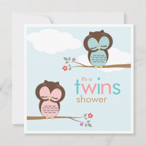 Sweet Twins Owls Boy Girl Baby Shower Invitation