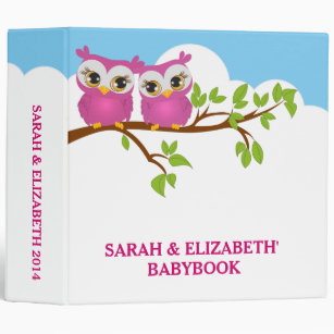 Sweet Twins Owls Girl Baby Photo Album Binder