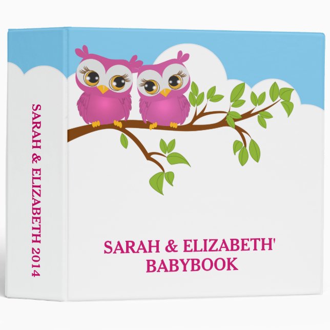 Sweet Twins Owls Girl Baby Photo Album Binder (Front/Spine)